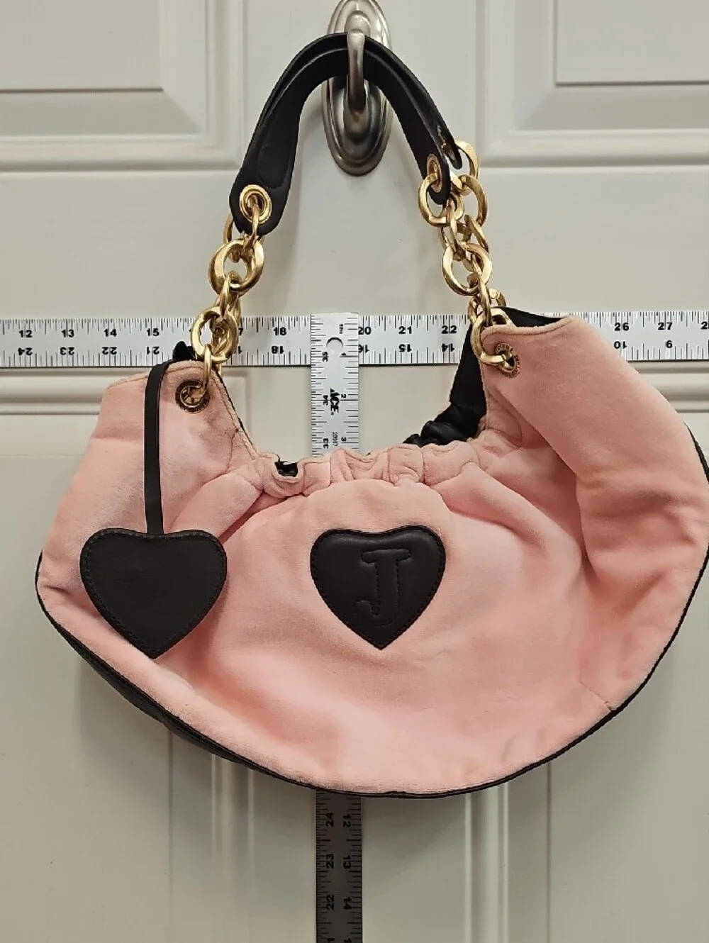 Juicy Couture Pink Velvet Chain-Handle Shoulder Bag with Gold Hardware, Vintage.
